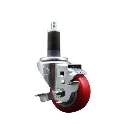 Service Caster 3'' Red Poly Swivel 1-1/4'' Expanding Stem Caster with Brake SCC-EX20S314-PPUB-RED-TLB-114